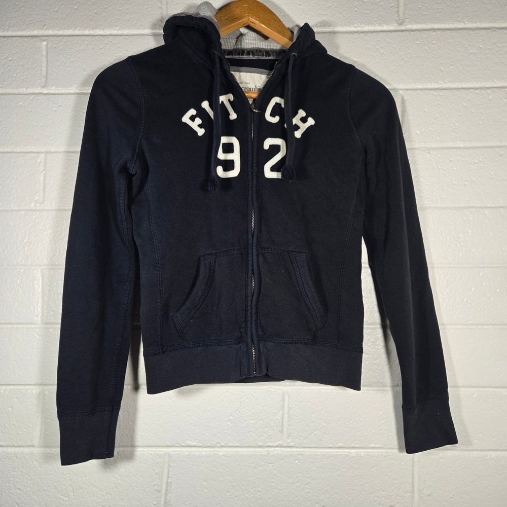 Vtg Y2K Abercrombie & Fitch Full Zip Hoodie Small Spellout Fitch 92 Preppy‎ 3D